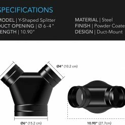 AC Infinity | Steel 3-Way Duct Splitter | 6 INCH To 4 INCH