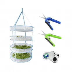 Happy Hydro | Trimming & Drying Kit | 4-Tier Drying Rack Bundle | Trimming Scissors | LED Loupe Harvest & Essentials