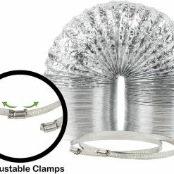 Happy Hydro 8” X 25’ HVAC Flex Duct Non-Insulated Venting Hose With 2 Worm Gear Clamps For Grow Room And Greenhouses
