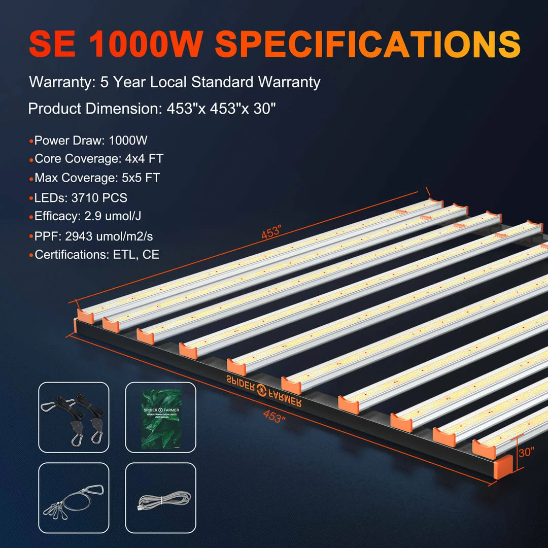 Outlet 😀 Grow Lights Spider Farmer® | SE1000W CO2 LED Grow Light | 1000W | 5' X 5' 😍 8 Grow Lights Spider Farmer® | SE1000W CO2 LED Grow Light | 1000W | 5' X 5'