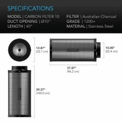 AC Infinity Ventilation & CO2 Duct Carbon Filter, Australian Charcoal, 10-Inch