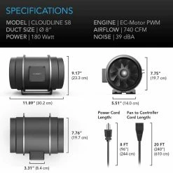 Cheap ๐ฏ AC Infinity Your Grow Room Cloudline S8 Inline Duct Fan W/ Adjustable Speed Controller โ 8 Inch ๐ 9 AC Infinity Your Grow Room Cloudline S8 Inline Duct Fan W/ Adjustable Speed Controller โ 8 Inch