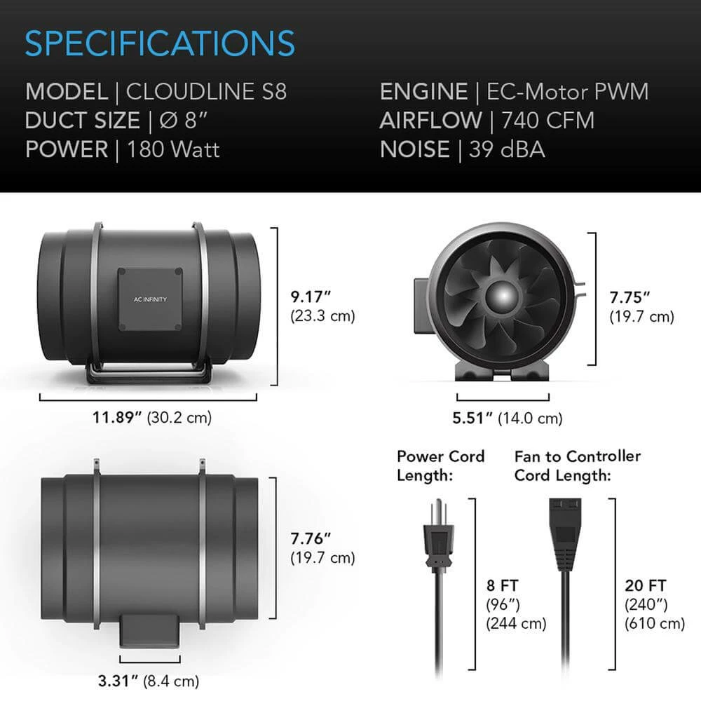 Cheap ๐ฏ AC Infinity Your Grow Room Cloudline S8 Inline Duct Fan W/ Adjustable Speed Controller โ 8 Inch ๐ 3 AC Infinity Your Grow Room Cloudline S8 Inline Duct Fan W/ Adjustable Speed Controller โ 8 Inch