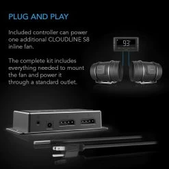 AC Infinity Cloudline T8 Inline Duct Fan W/ LCD Temp & Humidity Controller – 8 Inch