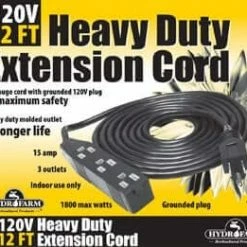 HydroFarm 3 Outlet Power Strip / Heavy Duty Extension Cord | 120V | 12'